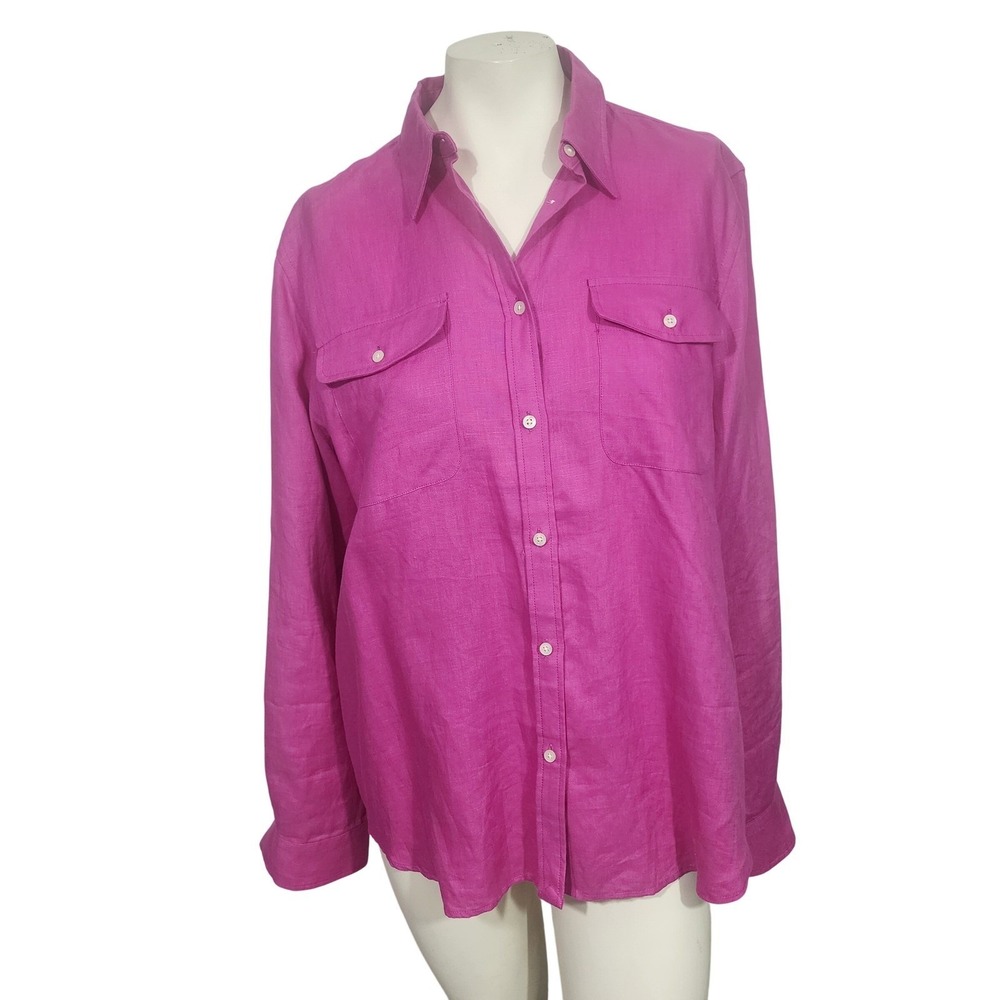 Lauren Ralph Lauren Linen Button Front Shirt XL Pink Lightweight Roll Tab Sleeve